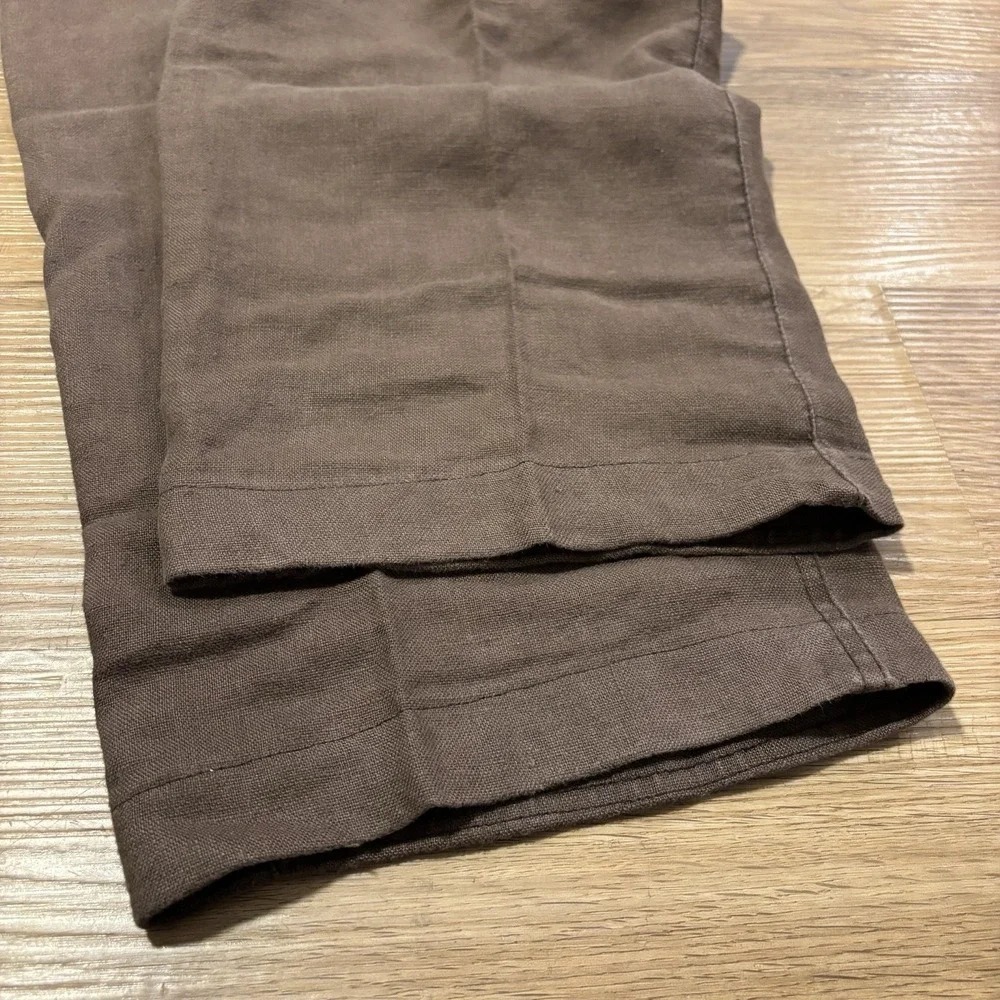 Martin Gordon Pants Mens L Brown 100% Linen Wide Leg Relaxed Trousers Drawstring